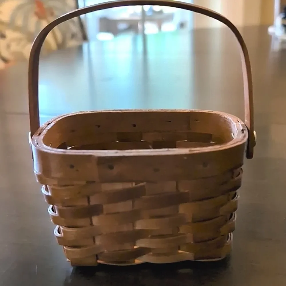 Brown Woven Basket with Handle and Rim Accents